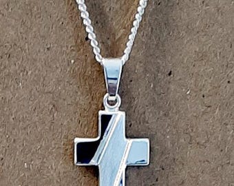 Christening necklace, cross pendant with curb chain, 925 sterling silver, partially matte/partially polished, Made in Germany