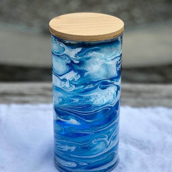 Fluid Art - Hand Painted Glass Storage Containers with lid hand painted with alcohol ink