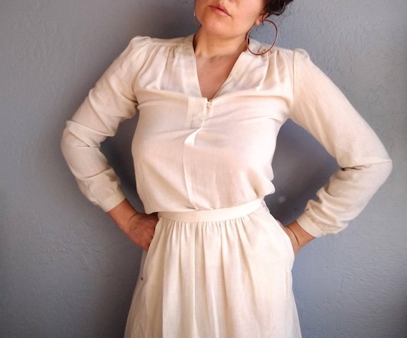 Vintage 70s Cream Prophecy Cottagecore Linen Blend