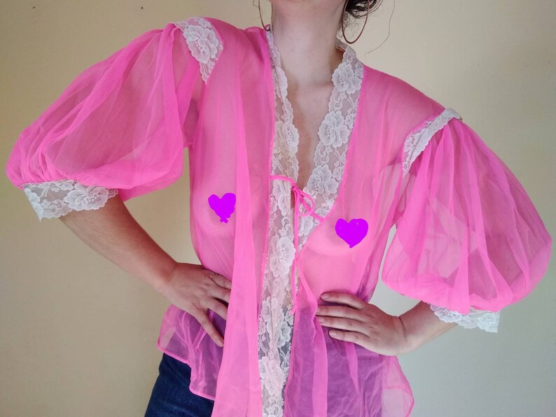 Vintage 60s Hot Pink Sheer Teddy Lingerie Sleep Jacket Nighty | Etsy