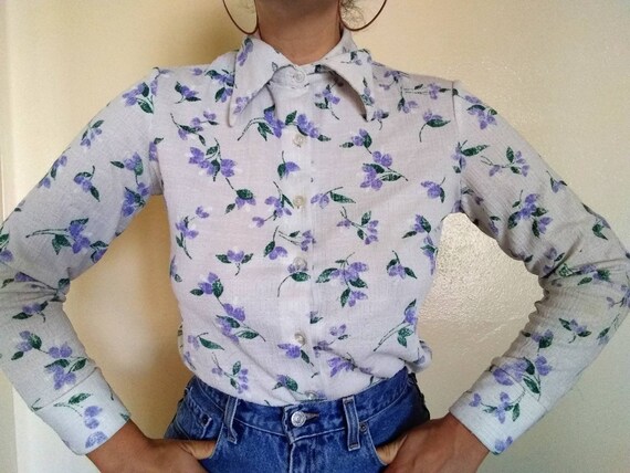 Vintage 70s Floral Dagger Collar JC Penney Button