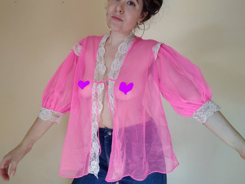 Vintage 60s Hot Pink Sheer Teddy Lingerie Sleep Jacket Nighty | Etsy