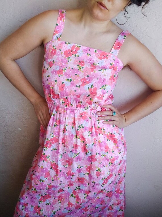 60s True Vintage Pink Floral A-line Dress by Calif