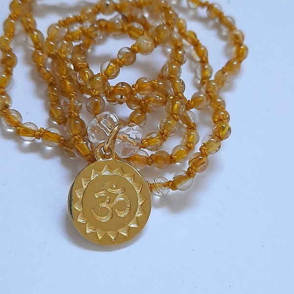 Kleine Kette Armband "Good vibes" gelber Rutilquarz Solarplexus Sakral Chakra Om Sonne 925 Silber vergoldet