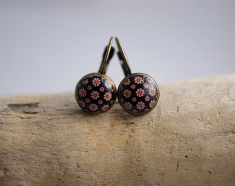 Boucles d'oreilles fleurs 10 mm floral cabochon bijoux cabochon boucles d'oreilles noir