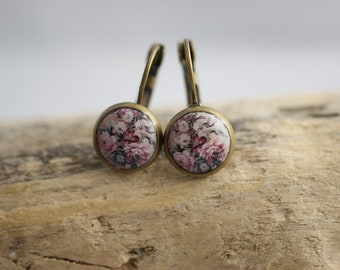 Boucles d’oreilles roses / minable chic 10 mm floral romantique cabochon