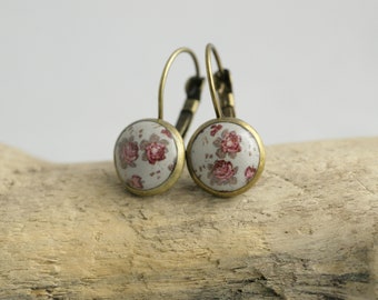 Boucles d'oreilles 10 mm boucles d'oreilles rose cabochon boucles d'oreilles cabochon bijoux fleur blanc beige