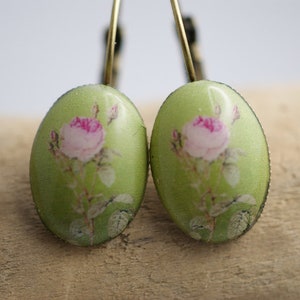 Boucles d'oreilles Rose 18 x 13 mm Bijoux cabochon Boucles d'oreilles Cachbochon Boucles d'oreilles cabochon vintage rétro shabby chic image 2