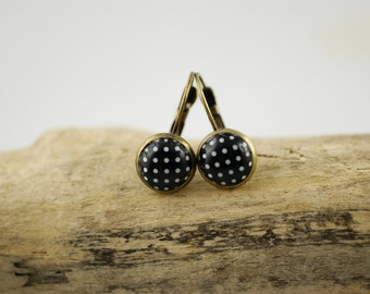 Ohrhänger  polka dots / Punkte 10mm Ohrringe Cabochonschmuck Cabochonohrringe retro vintage schwarz weiss