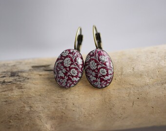 Boucles d’oreilles fleurs 18 x 13 mm floral bordeaux vintage cabochon cabochon bijoux vin rouge