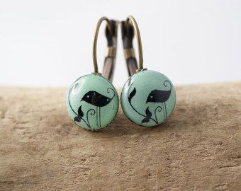 Boucles d’oreilles oiseau 10 mm oiseau sarcelle mer turquoise