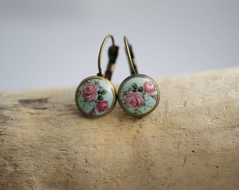 Ohrhänger Rosen / shabby chic 10mm Cabochonschmuck Cabochonohrringe Trend