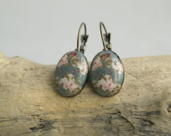 Boucles d'oreilles rose / shabby chic 18 x 13 mm cabochon bijoux cabochon boucles d'oreilles vintage rétro cabochon