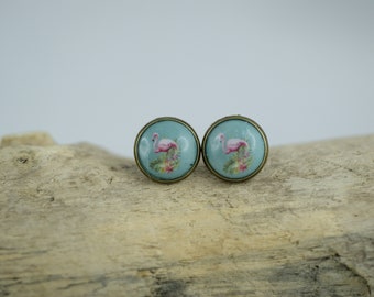 Ohrstecker Flamingo 10mm vintage Cabochon Ohrringe