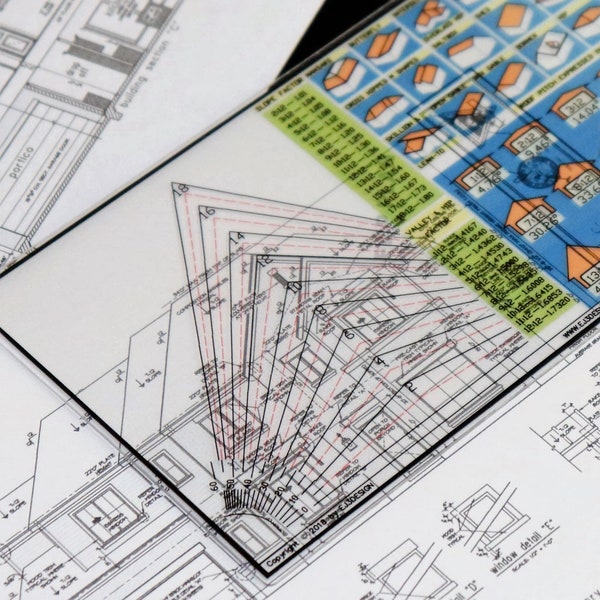 Roof Pitch Gauge for computer screen or architectural plans, Rectangular Shape, light and versatile acrylic material. Rooftop slope guide.