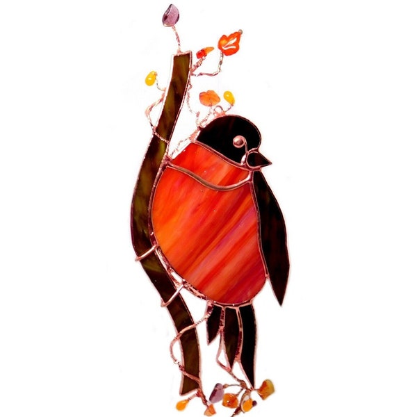 Daring Bullfinch - Gewagter Gimpel - Stained glass Window decor.