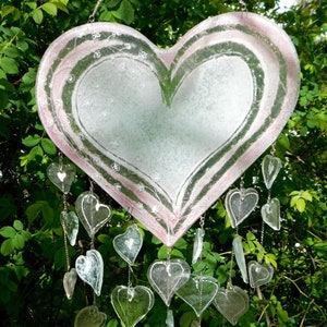 Suncatcher Pink Heart, fused glass.