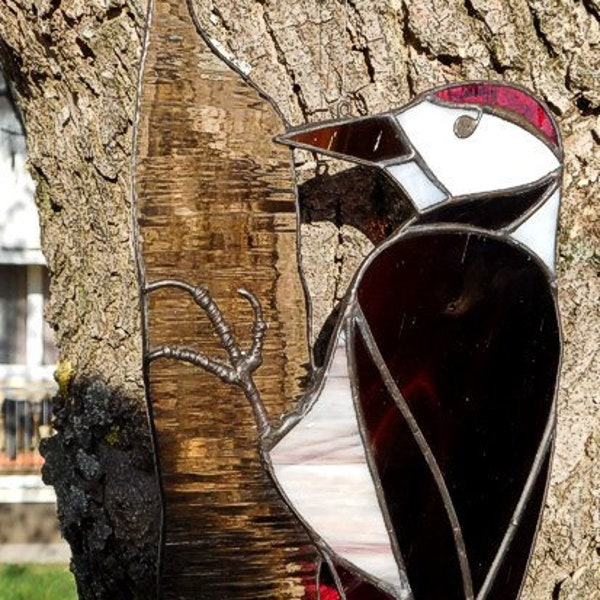 Woodpecker - Specht- Stained glass - Window decor- Fensterschmucke.