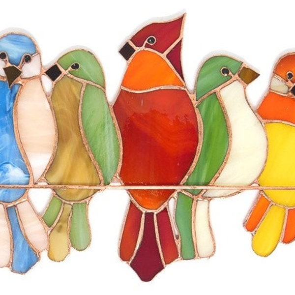 Family of Birds - Vogelfamilie - Stained glass Suncather Window hangings.