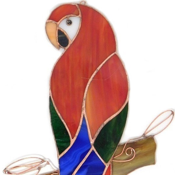 Parrot Ara - Papagei Ara, Suncatcher Stained glass Window decor.