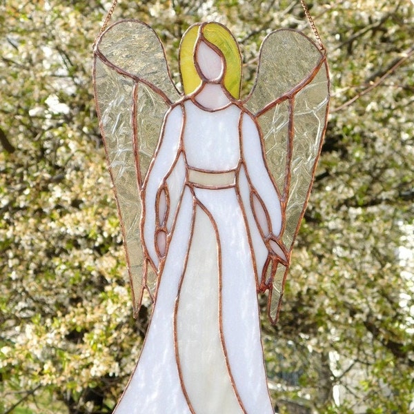 Guardian Angel  - stained glass - White angel - window hangings.