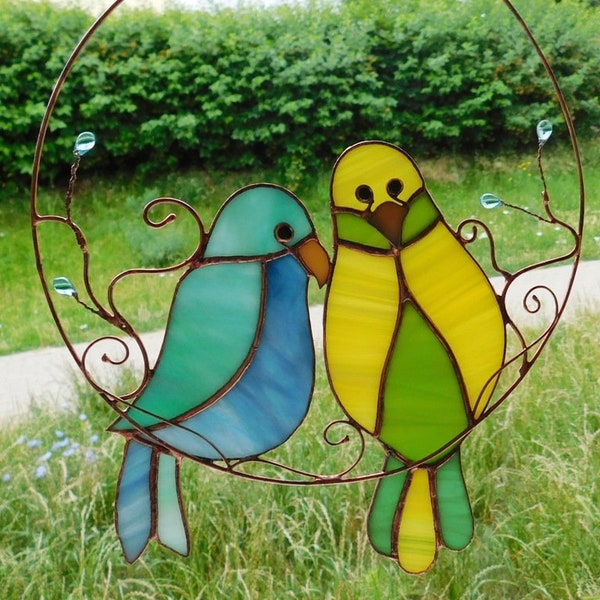 Two Lovebirds - stained glass - BasoLe