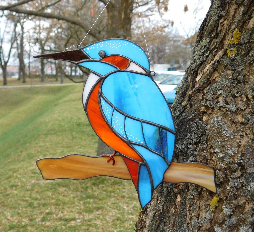 Kolibri Sonnenfänger Buntglas - Eisvogel Fensterdeko Bunt 20x20cm