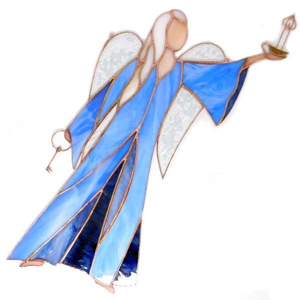 Angel of Open Doors - stained glass - Blau angel - window hangings.