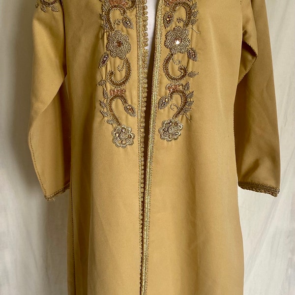 Vintage Tunika aus Marokko, knielang, Perlenstickerei, Silberstickerei, Handarbeit, Fundstück