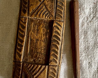 Very old Moroccan container for Khol, the traditional eye make-up of Berber women with applicator made of wood with carvings