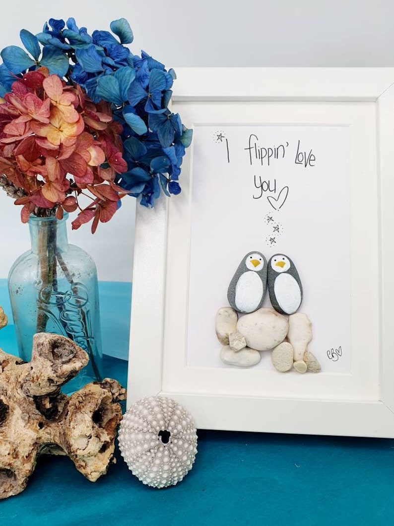 Penguin pebble art/picture I flippin love you | Etsy