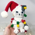 Christmas funny cat, Christmas decor, crochet, knitted, gift for Christmas, kitten, New Year cat, Kitty , cat in a hat, Christmas tree cat