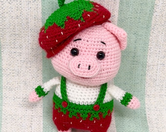 PATTERN Crochet Piglet Pig doll, Piggy toy handmade, mini pig, strawberry Pig, miniature Pig knitted, handheld pig, tutorial crochet pig