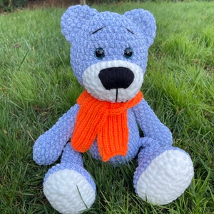 Personalized Big  Blue Teddy Bear, crochet, knitted, custom, plush, gift for baby shower, gift for boy and girl, nursery decor,  cuddle bear
