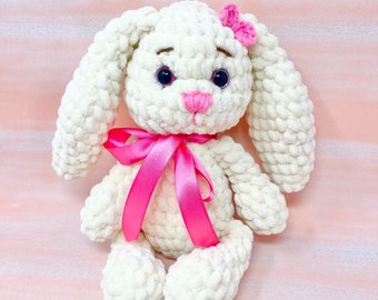 PDF Häschen mit rosa Schleife, Amigurumi Häschen, Häkelanleitung, weißes Häschen, Osterhase, für Anfänger, einfaches Muster