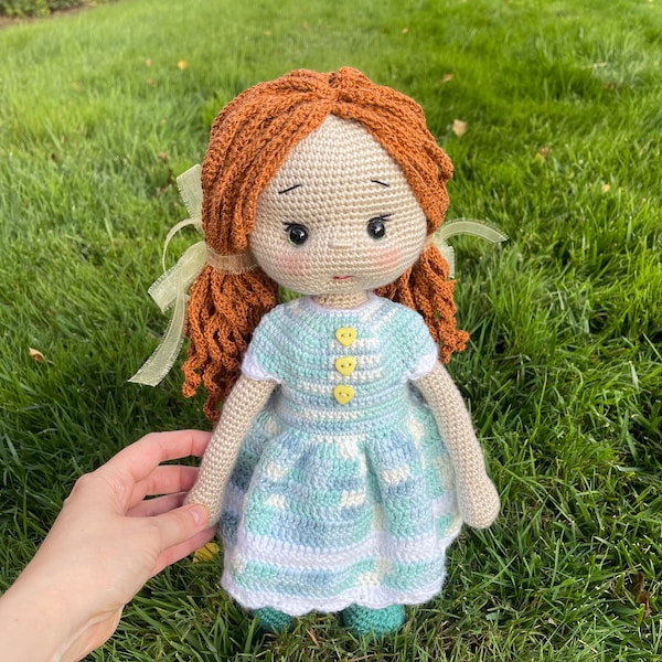 Crochet PATTERN PDF big Doll, long hair, tutorial, amigurumi pattern doll, princess doll, knitted doll toy