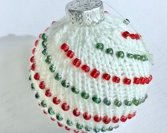 Pattern for Christmas Tree Ornament beaded knitted, Red and Green Christmas Tree Ball, handmade, gift for Christmas, New Year gift, tutorial