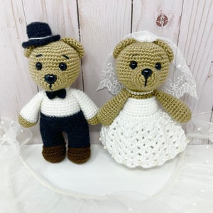 PATTERN PDF Bambole Teddy Bear Groom and Bride, uncinetto, decorazioni per matrimoni, regalo per matrimonio, tutorial, giocattolo animale modello amigurumi immagine 2