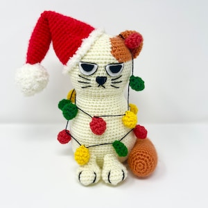 Christmas funny cat, Christmas decor, crochet, knitted, gift for Christmas, kitten, New Year cat, Kitty , cat in a hat, Christmas tree cat