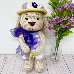 Big Bunny Rabbit girl, Ester Bunny, amigurumi crochet Bunny doll, knitted bunny toy gift for baby shower, custom rabbit, personalized