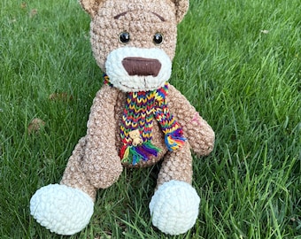Personalized Crochet Teddy Bear, Chenille Cuddle Plush, Nursery Decor