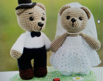 PATTERN PDF Teddy Bear Groom and Bride dolls, crochet, wedding decor, gift for wedding, tutorial, amigurumi pattern animal toy