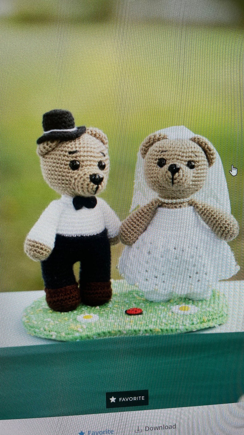 PATTERN PDF Bambole Teddy Bear Groom and Bride, uncinetto, decorazioni per matrimoni, regalo per matrimonio, tutorial, giocattolo animale modello amigurumi immagine 1