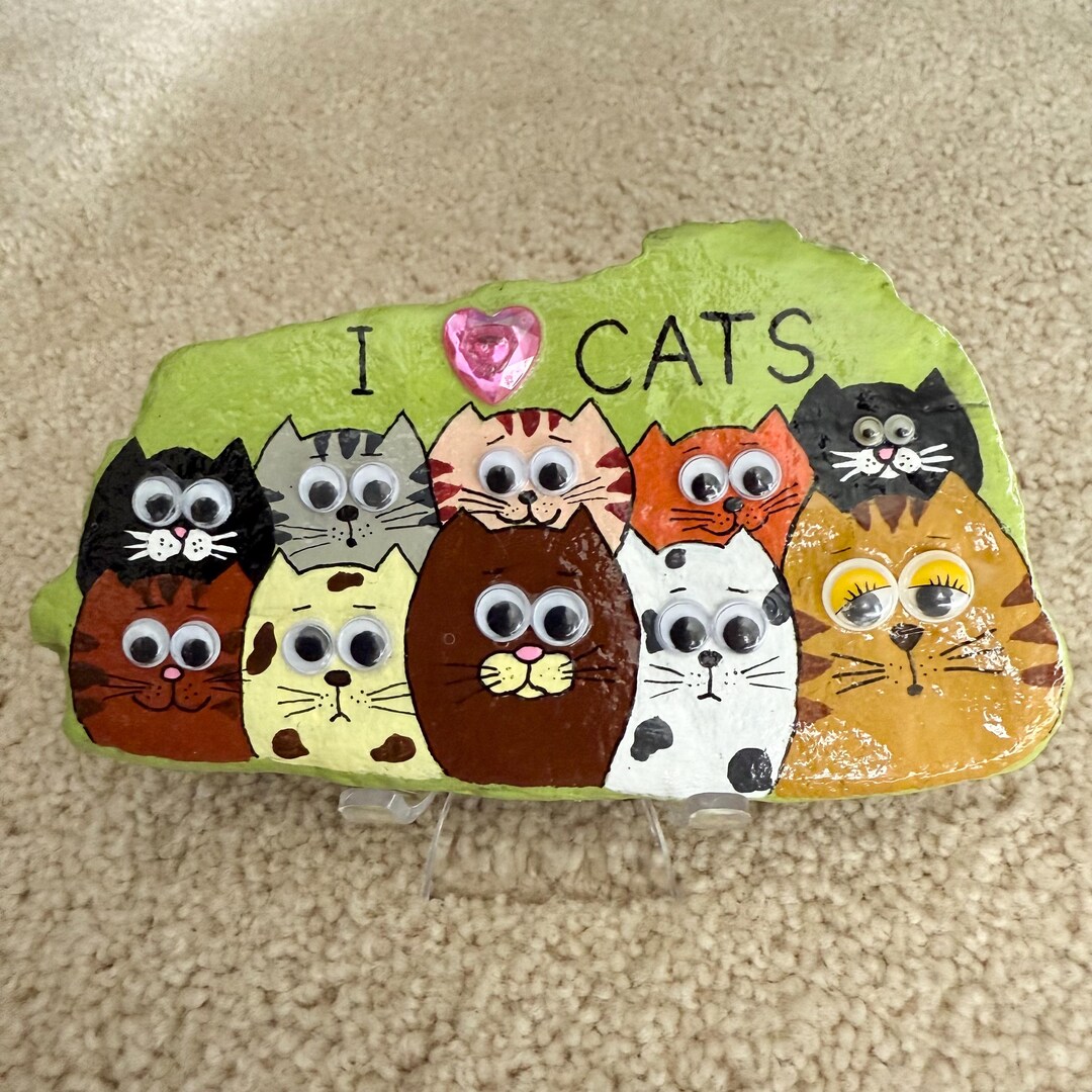 Ten Funny Cats Painted Rock, Kittens, Stone Art, Gift for Cat Owner ...