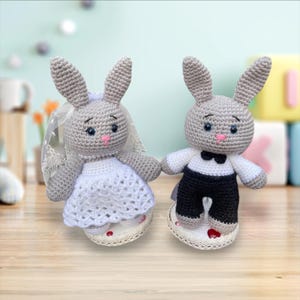 Pattern PDF Bunny Groom and Bride doll, crochet, knitted, wedding décor, gift for wedding, bunny, rabbit doll amigurumi tutorial