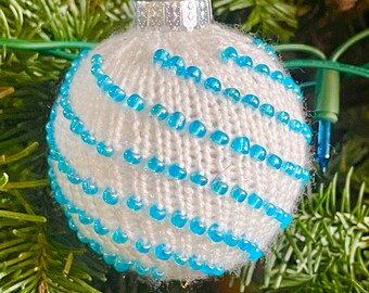 Christmas Tree Ornament beaded knitted, handmade, gift for Christmas