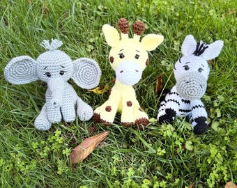 Crochet African Safari Animals Pattern: Amigurumi Lion, Elephant, Giraffe, Zebra (PDF Pattern)