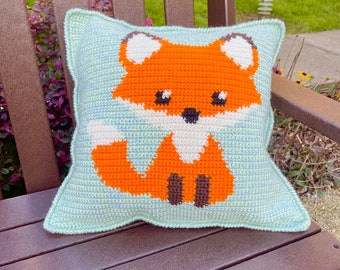 Croche Pillow Red Fox, cuscino lavorato a maglia, personalizzato, personalizzato, regalo per baby shower, regalo per ragazzo o ragazza, arredamento per la scuola materna, federa all'uncinetto