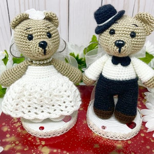 PATTERN PDF Bambole Teddy Bear Groom and Bride, uncinetto, decorazioni per matrimoni, regalo per matrimonio, tutorial, giocattolo animale modello amigurumi immagine 3
