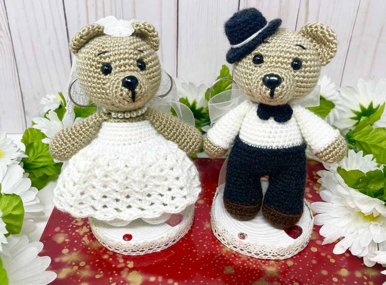PATTERN PDF Bambole Teddy Bear Groom and Bride, uncinetto, decorazioni per matrimoni, regalo per matrimonio, tutorial, giocattolo animale modello amigurumi immagine 3
